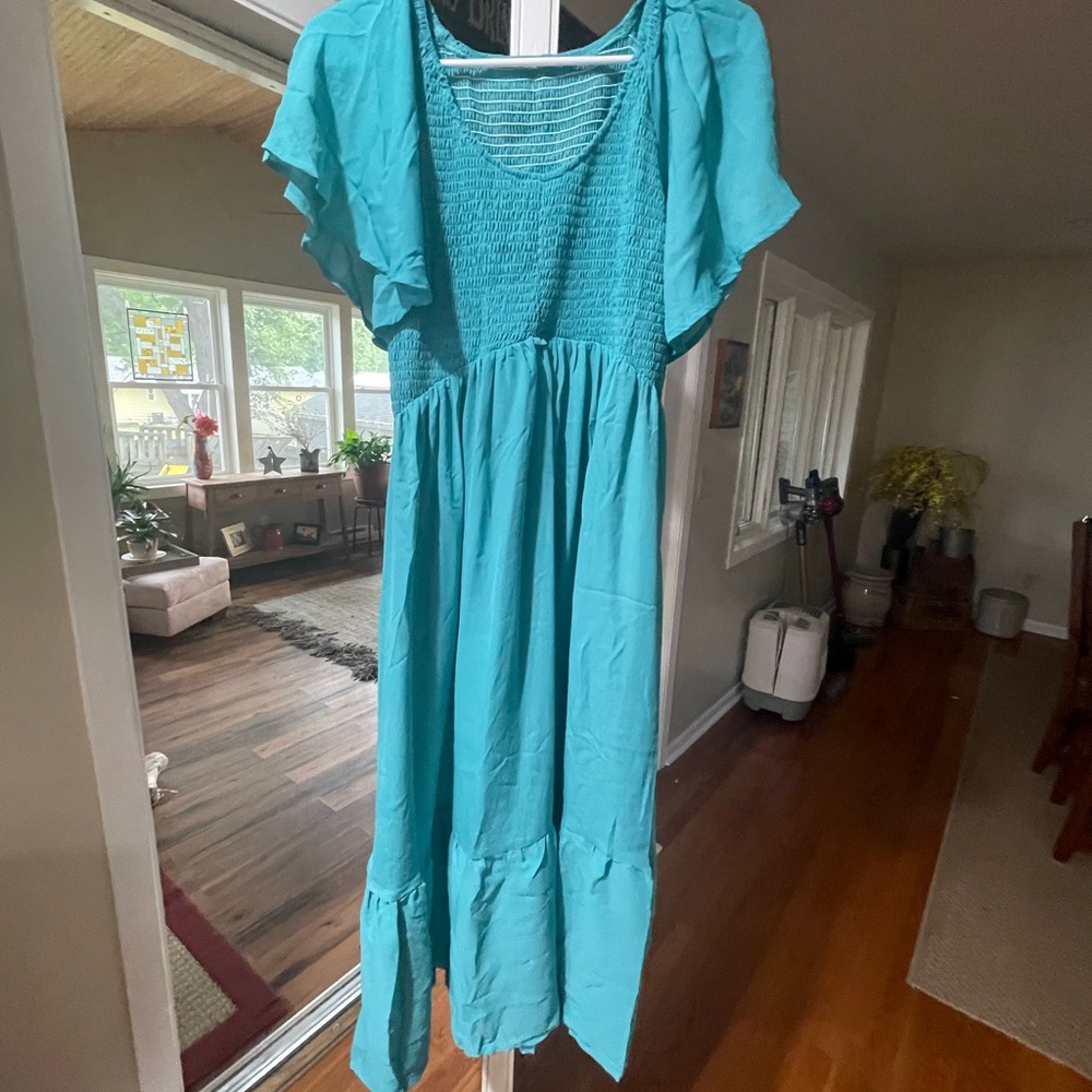 Teal Flutter Sleeve Dress